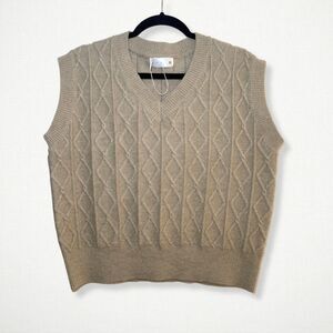 Knit Mix Womens M Tan Beige Gold Metallic Thread Cable Knit Sweater Vest